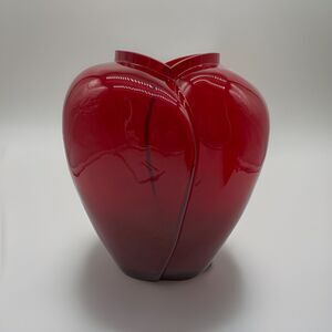 Vintage Salvia Glassworks Ruby Red Heart Shape Vase Hand Blown Czech Republic